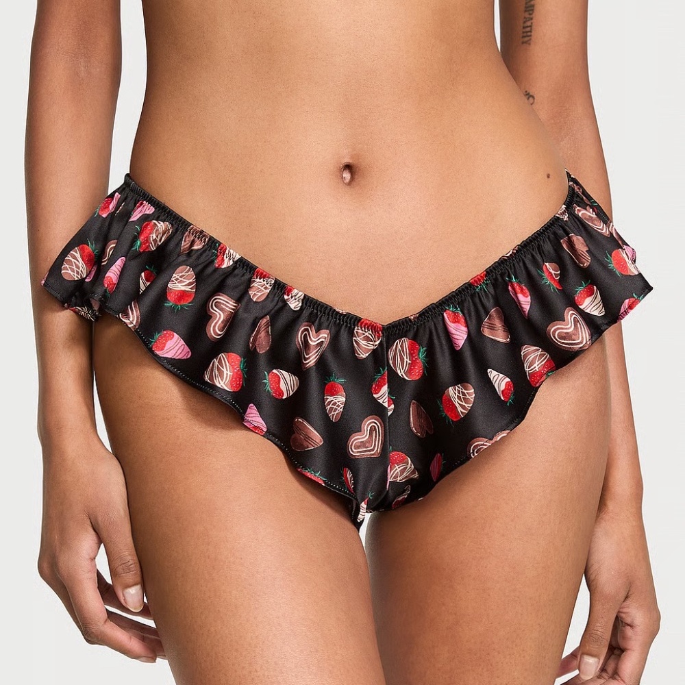 Victoria's Secret Very Sexy Satin Flutter Cheeky Panty Black Chocolates S NEW
